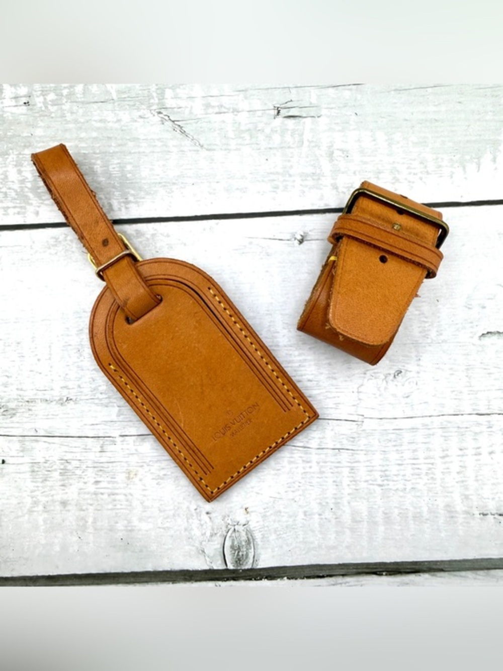 AUTHENTIC Vachetta Leather Luggage tag and loop.